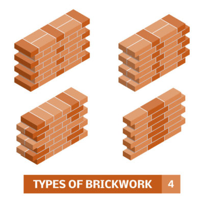 Types of brickwork. Vector set of isometric brick course patterns